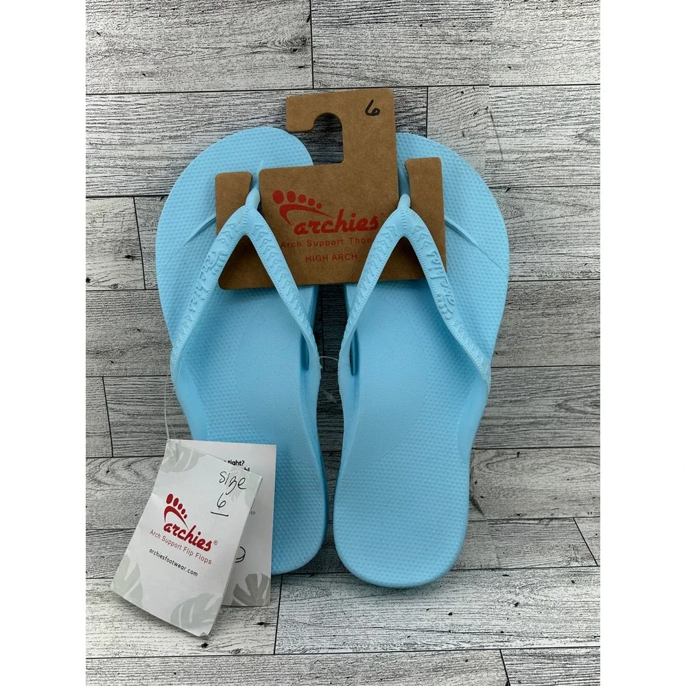 Archies Arch Support Flip Flops Sky Blue High Arch Mens 5 Womens 6 Thong Sandals